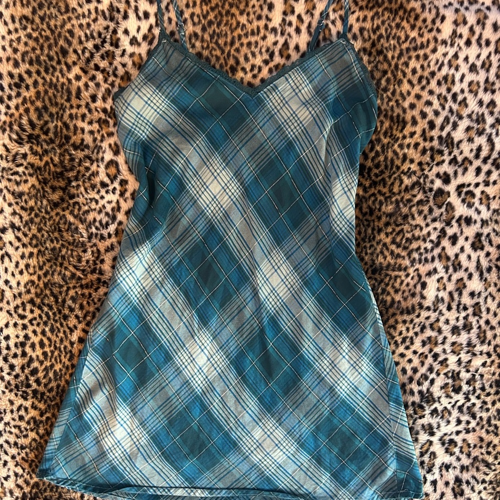 Victoria's Secret Teal and Cream Plaid Slip Camisole